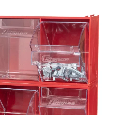 Короб откидной  F-600-5, 600х140х168 мм, 5 ячеек, красный, прозрачный