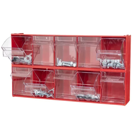 Короб откидной  F-600-5, 600х140х168 мм, 5 ячеек, красный, прозрачный
