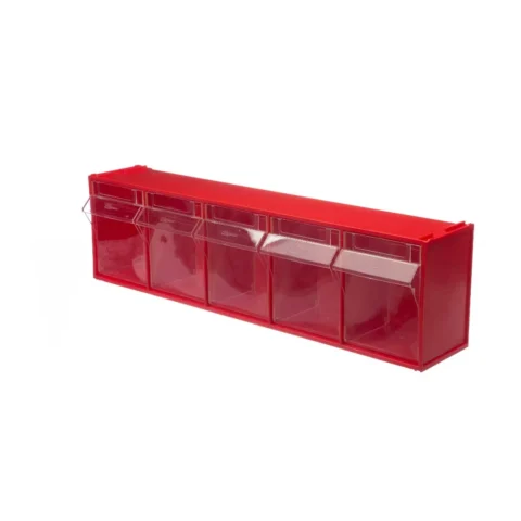 Короб откидной  F-600-5, 600х140х168 мм, 5 ячеек, красный, прозрачный